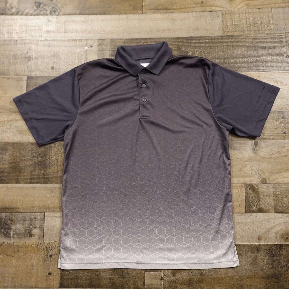 Nicklaus StayDri Golf‎ Polo Shirt Men’s Large Gray Ombre Honeycomb Print